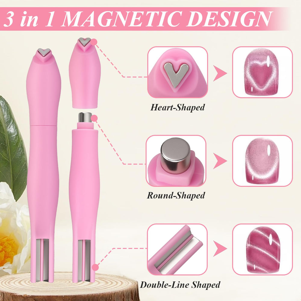 Plman imán para uñas con diseño de flor de doble cabeza.