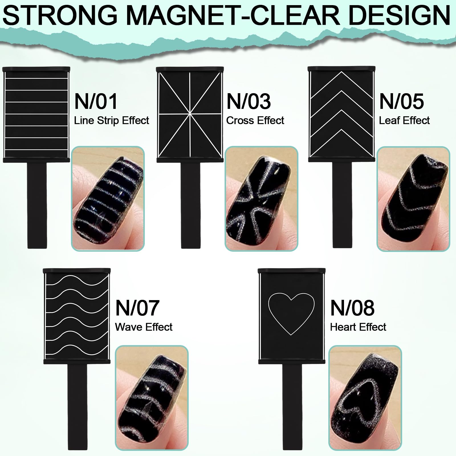 Plman pre designed magnetic plates offer varied cat eye patterns for versatile nail art.