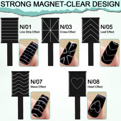 Plman pre designed magnetic plates offer varied cat eye patterns for versatile nail art.