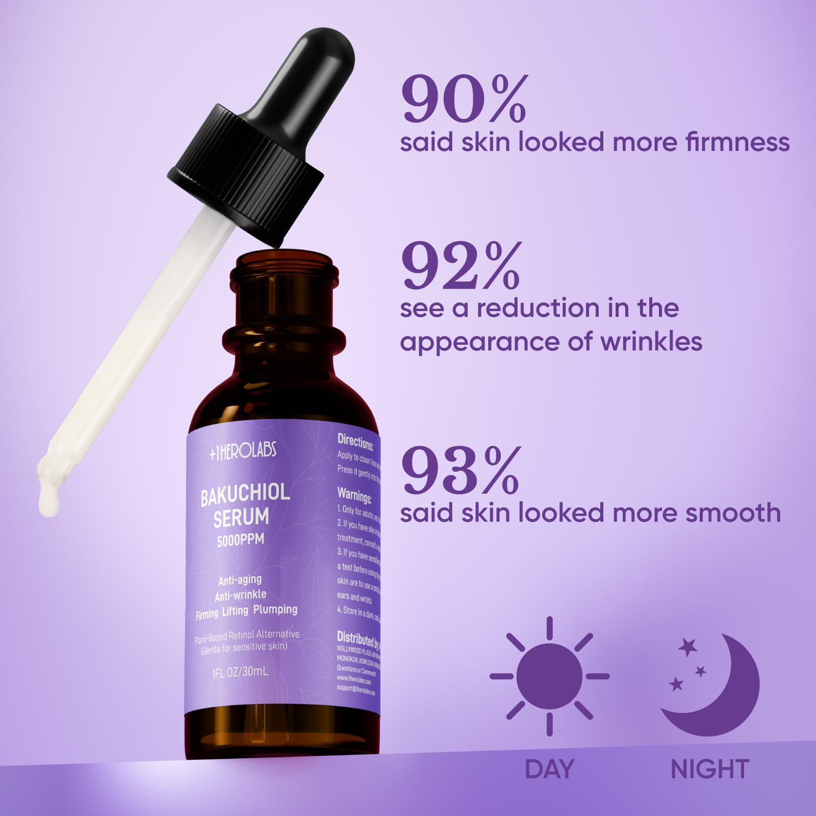 +1HEROLABS Bakuchiol Serum etiqueta detallada facilita la rutina de cuidado.