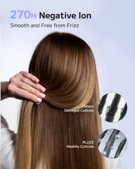 PLUZZ ionic technology balances static for smoother hair