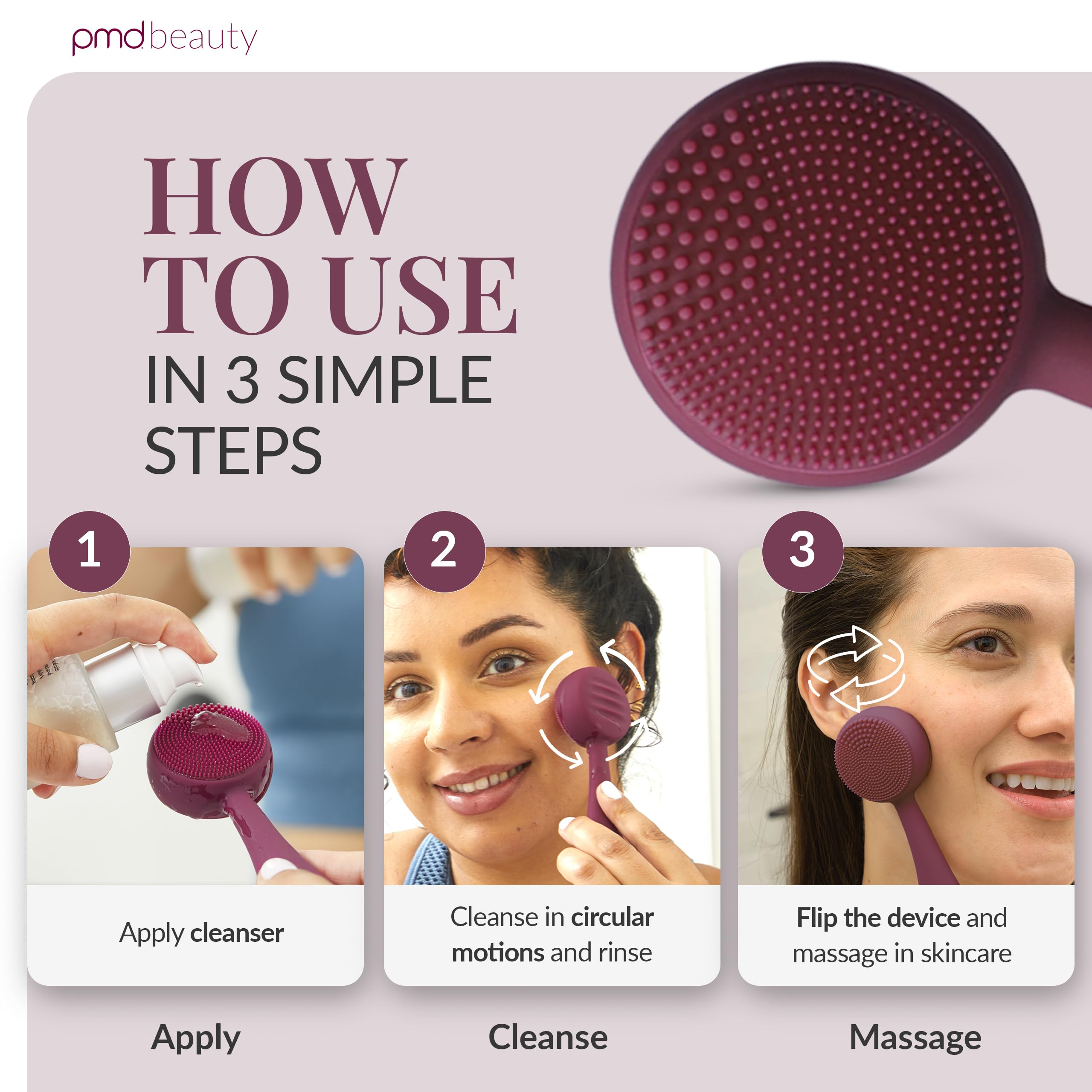 PMD Clean SonicGlow vibration technology delivers gentle cleansing sensation.