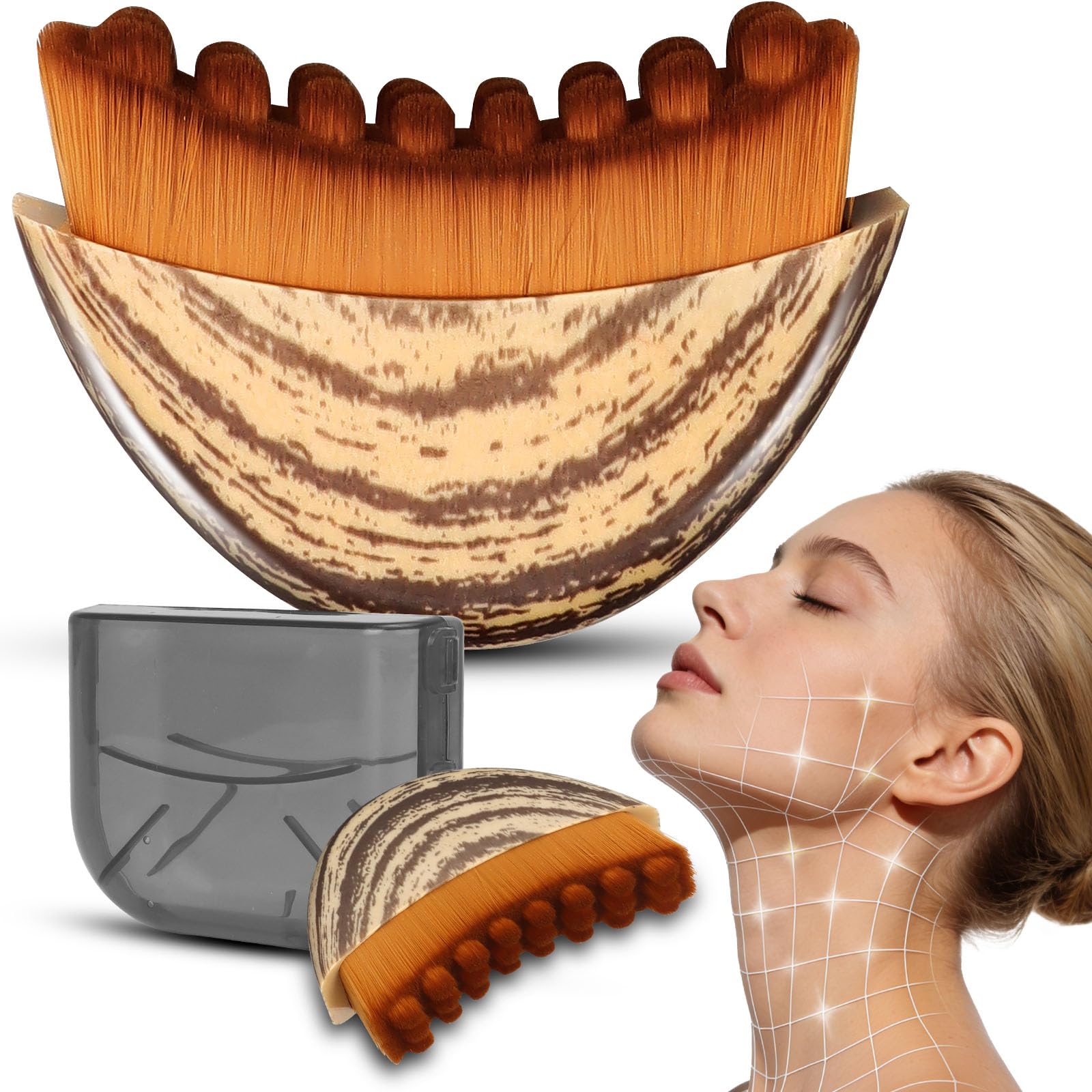Pnctho lymphatic brush focuses on chin and jawline for refined contour.