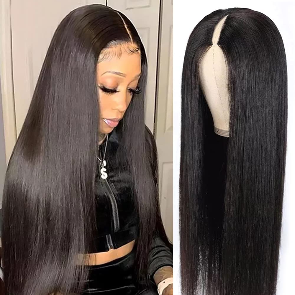 Pobokix 22-inch V Part wig with straight Brazilian hair for a natural, silky look.