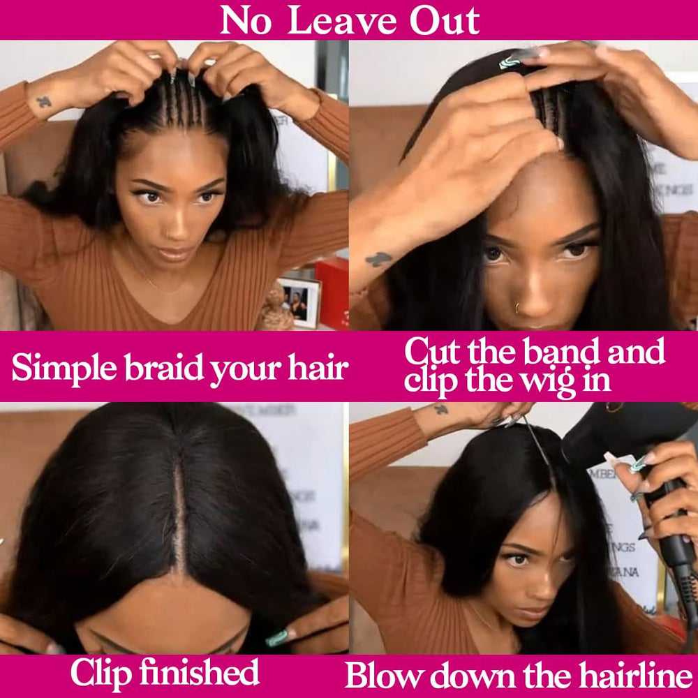 Pobokix model wearing straight V Part wig for a quick morning look.