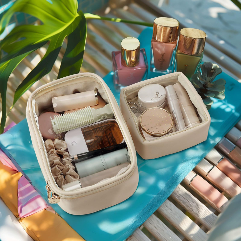 Pocmimut PU leather makeup bag emphasizes durability and style.