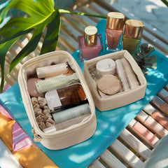Pocmimut PU leather makeup bag emphasizes durability and style.