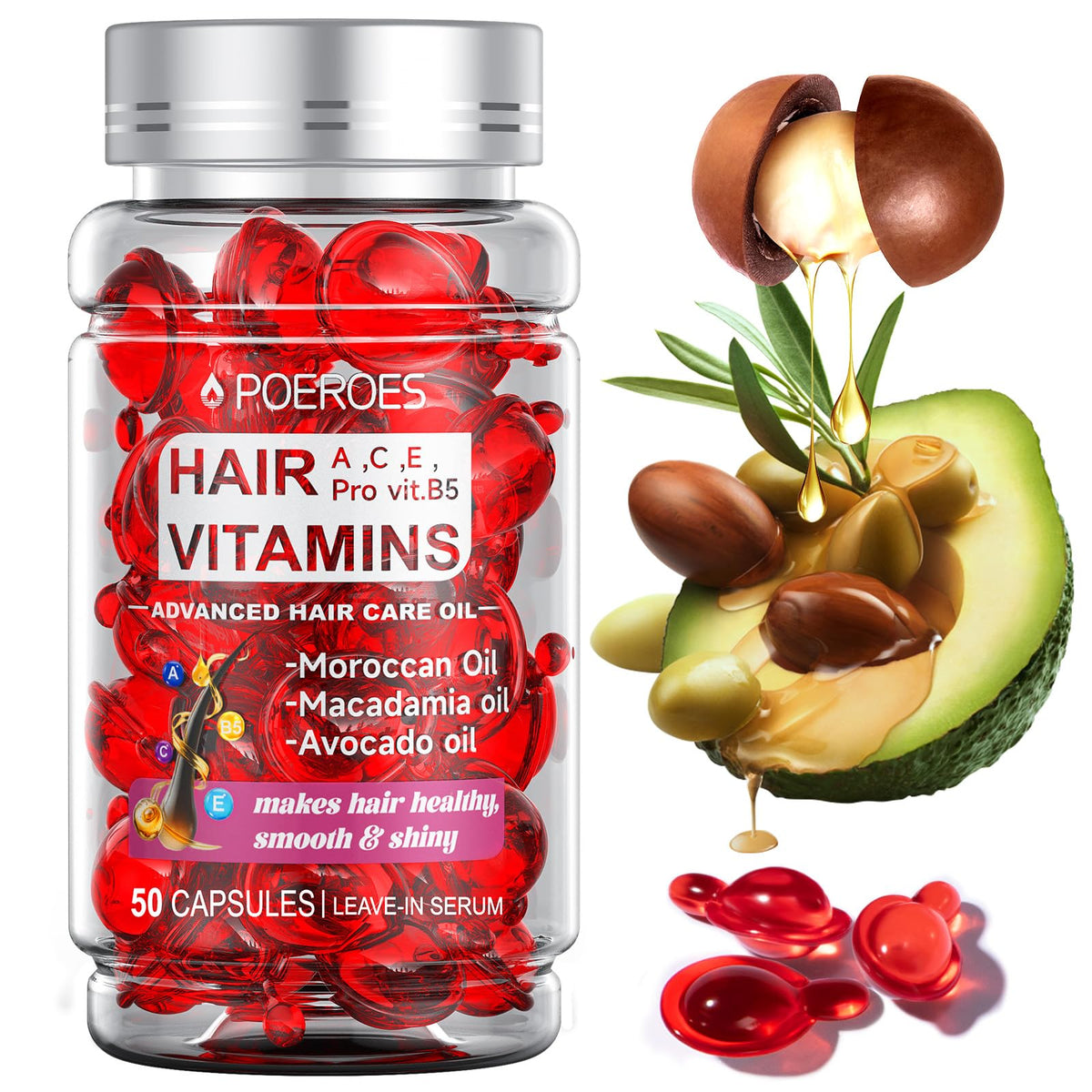 POEROES cápsulas para cabello 50, nutrición duradera para cada hebra.