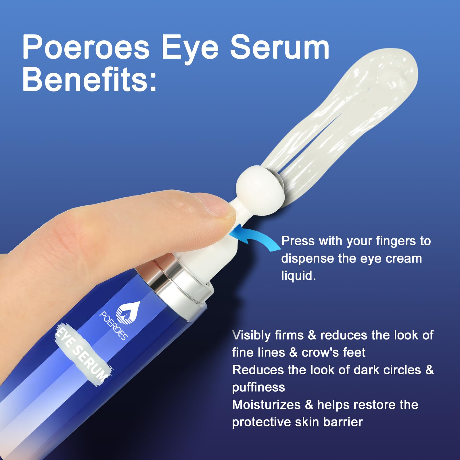 POEROES eye serum roller ball close-up promotes circulation and drainage.