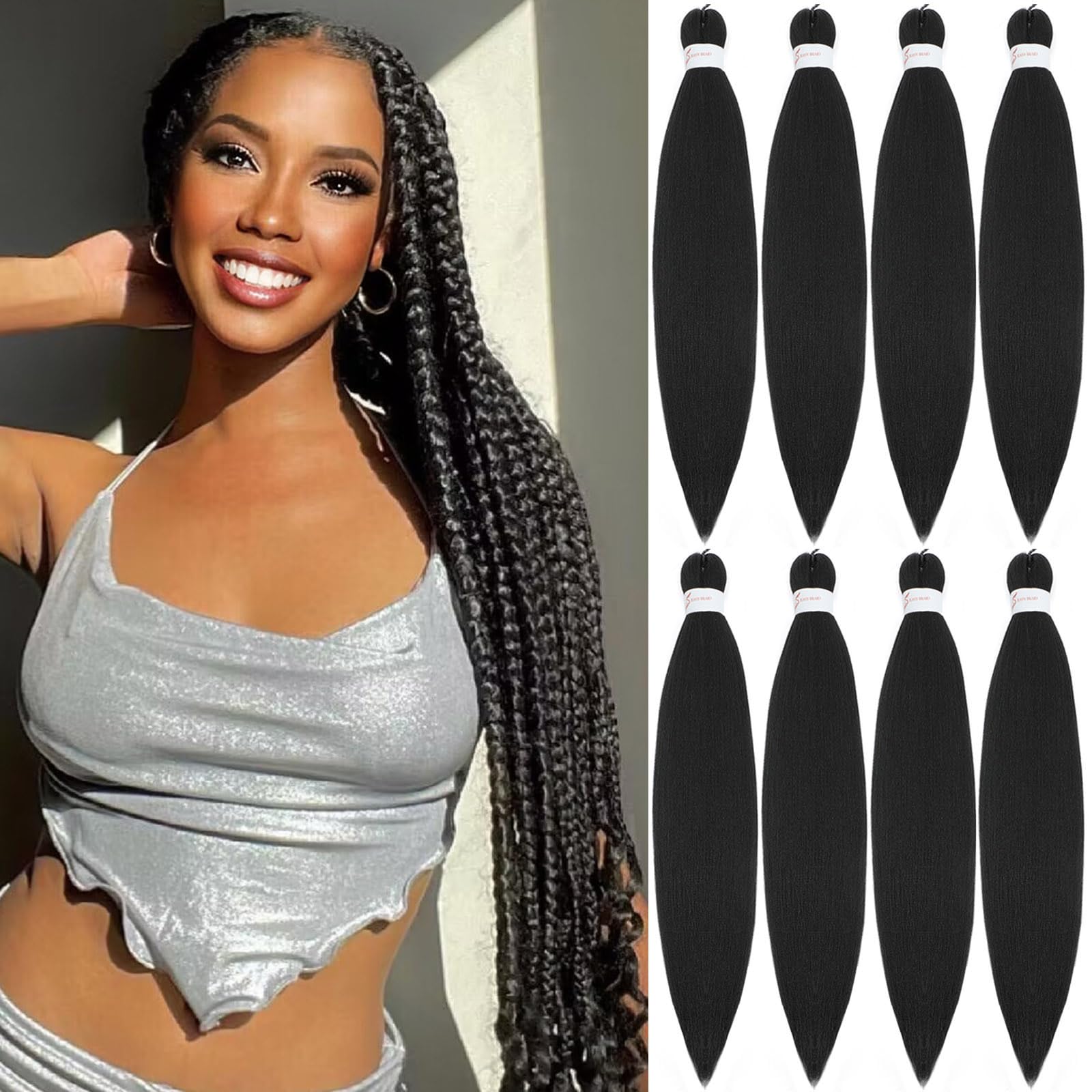 Pofworld pre-stretched 20-inch braiding hair in an 8-pack for quick braids.