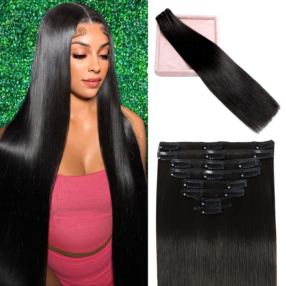 POGINJA clip-in extensions in 1B natural black provide instant length and volume.