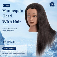 POLRISLY cosmetology head doll for washing, conditioning, and styling.