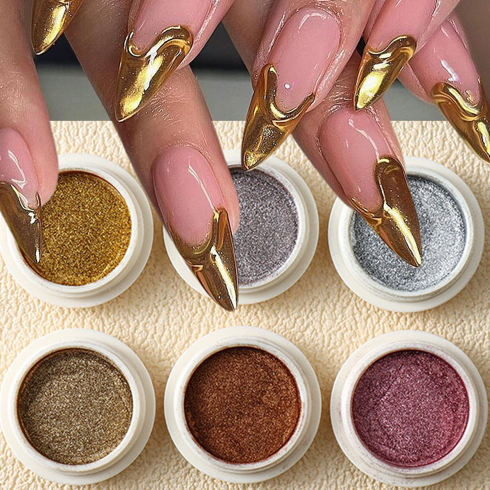 Polvo cromado para uñas oro rosa, brillo intenso para manicuras.