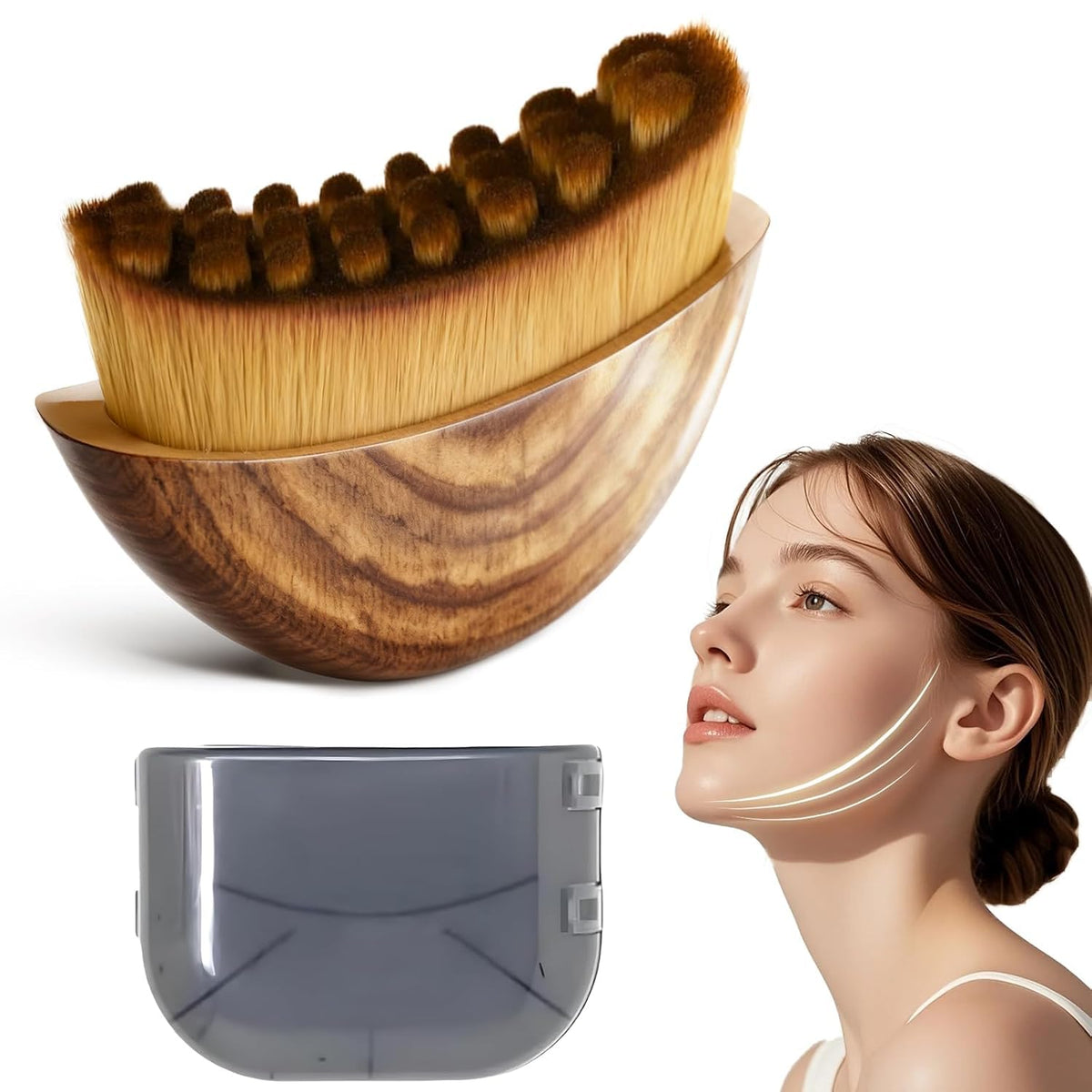 POLXAMA Lymphatic Contour Face Brush with ergonomic grip for easy drainage massage.