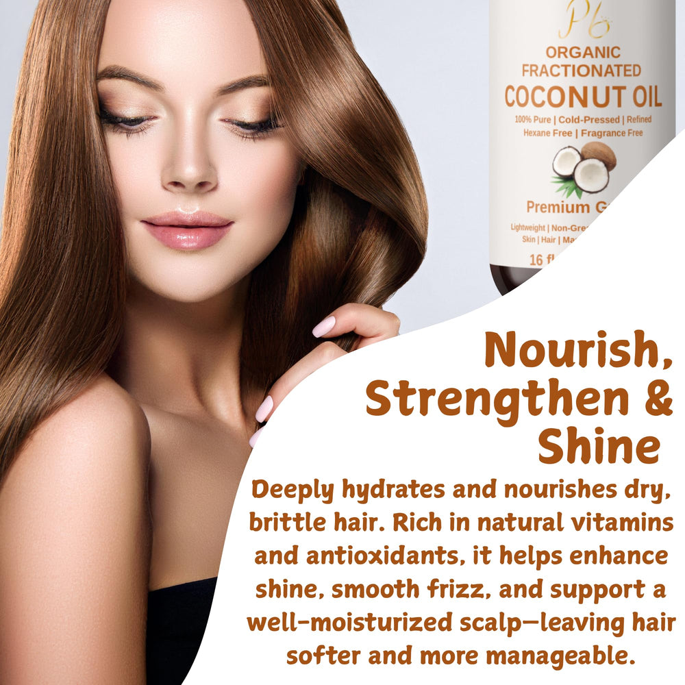 Pomberries aceite de coco fraccionado para masajes relajantes con deslizamiento suave.