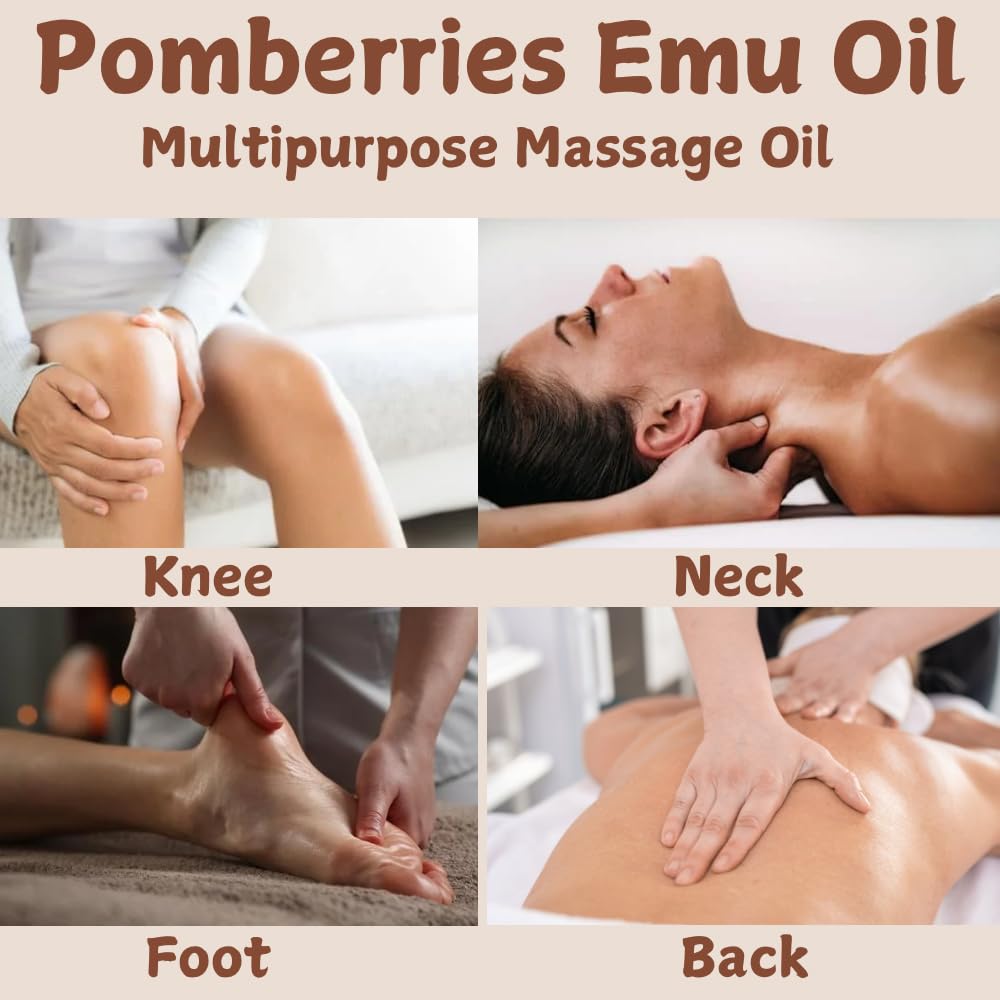 Pomberries Emu Oil en envase ámbar protege la calidad y frescura.