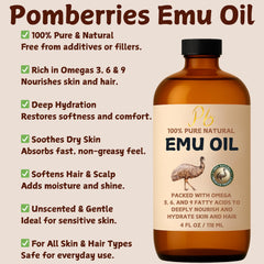 Pomberries Emu Oil para cabello y puntas secas con nutrición ligera.