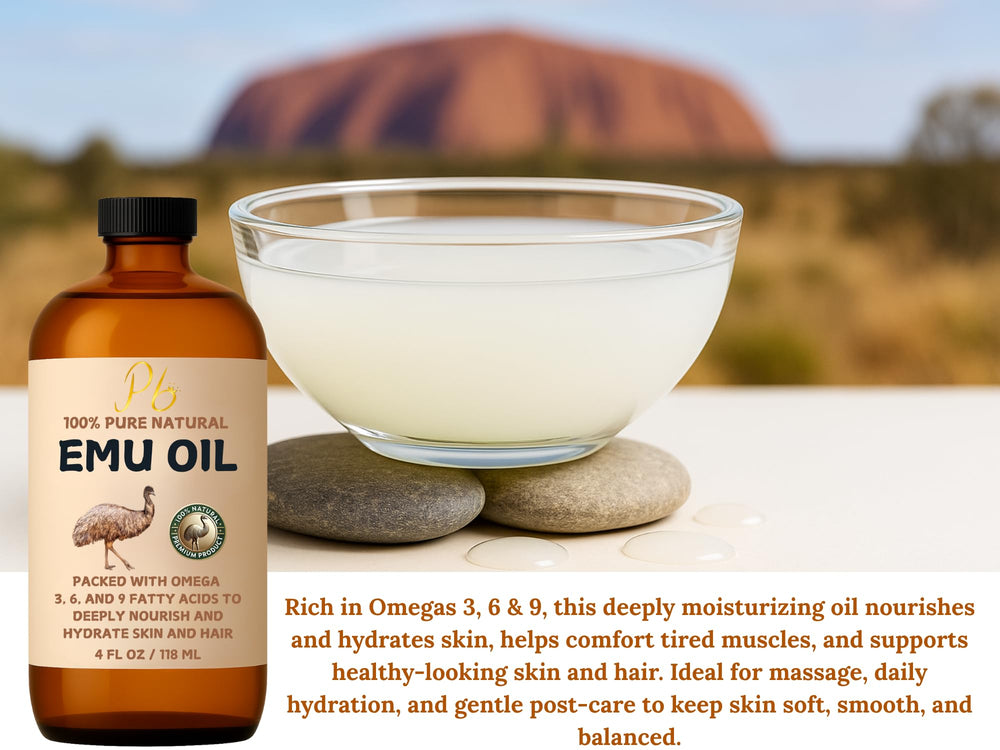 Pomberries Emu Oil puro para rostro y cuerpo, sin fragancia.