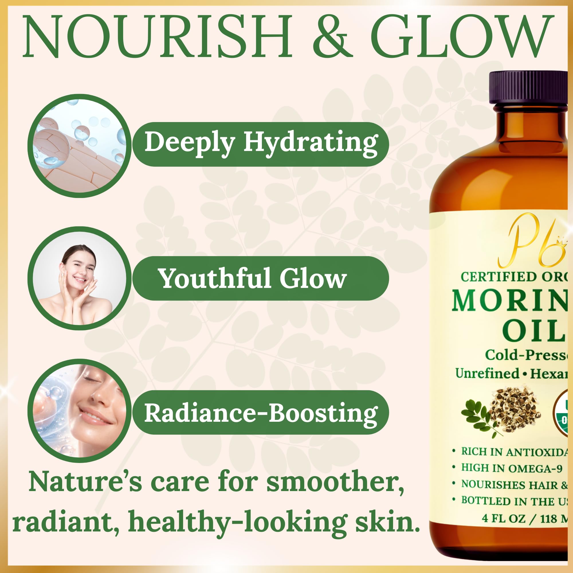 Pomberries Aceite de Moringa, cuidado capilar para cabello suave y menos frizz