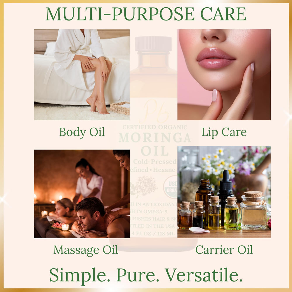 Pomberries Aceite de Moringa, aplicación facial y corporal para piel nutrida