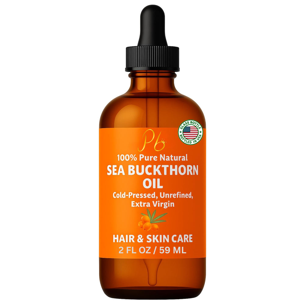 Pomberries Sea Buckthorn Oil bottle in amber glass for skin hydration
