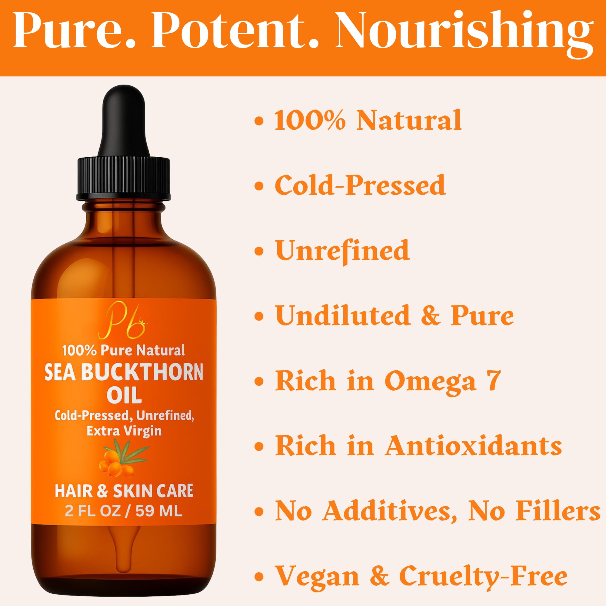 Pomberries Sea Buckthorn Oil dropper cap for precise, mess-free skin care