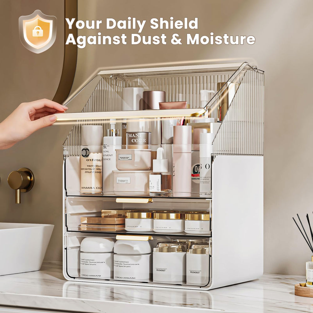 Pomohome crystal-clear acrylic design keeps cosmetics visible and accessible at a glance.