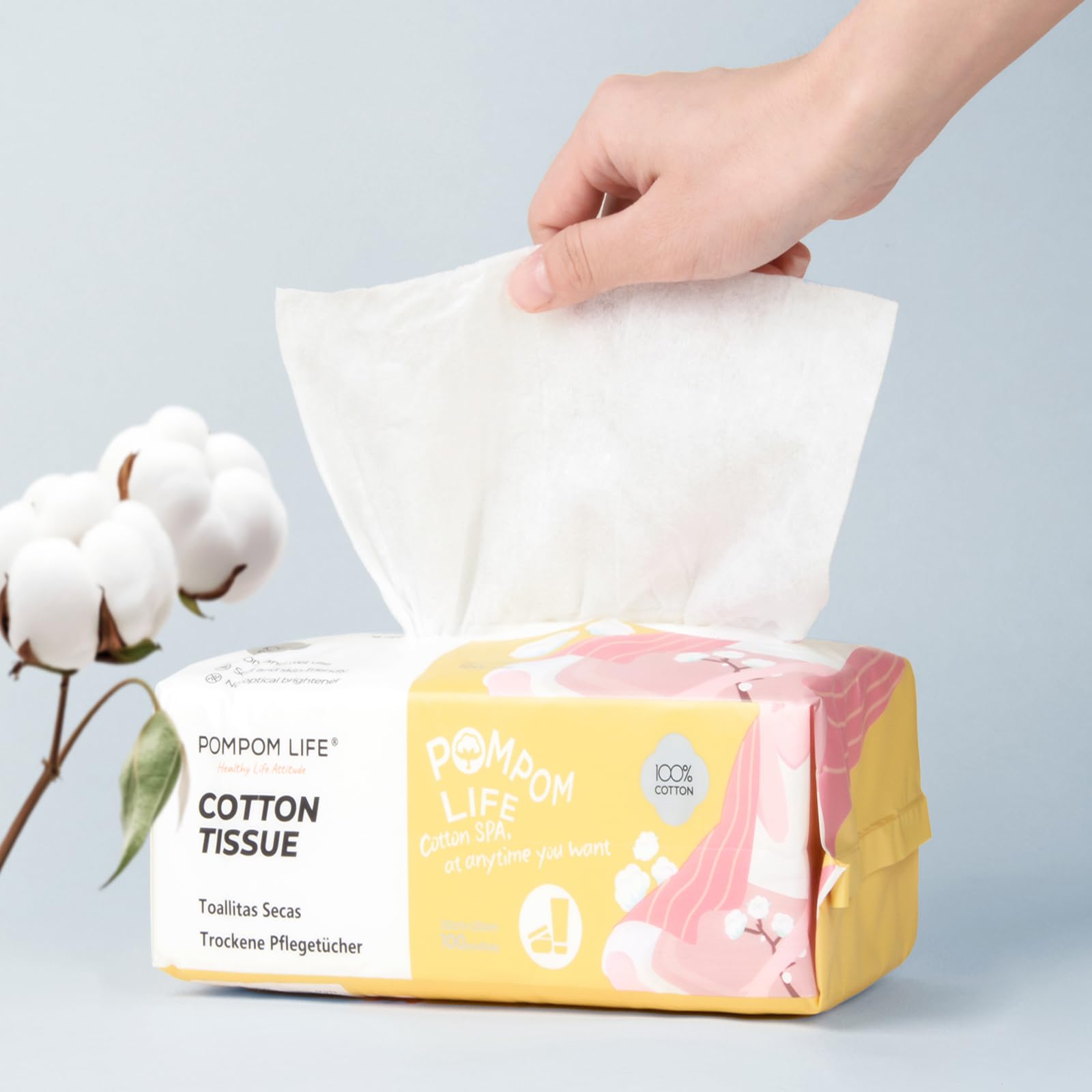 POMPOM LIFE: textura-algodon-suave para limpieza facial suave.