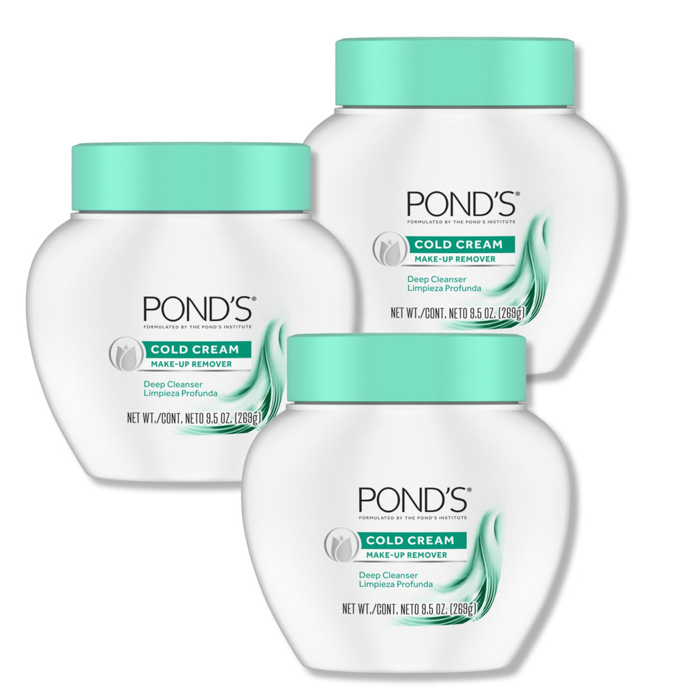 POND'S Cold Cream Cleanser bottle showing gentle makeup removal and hydration for all skin types
