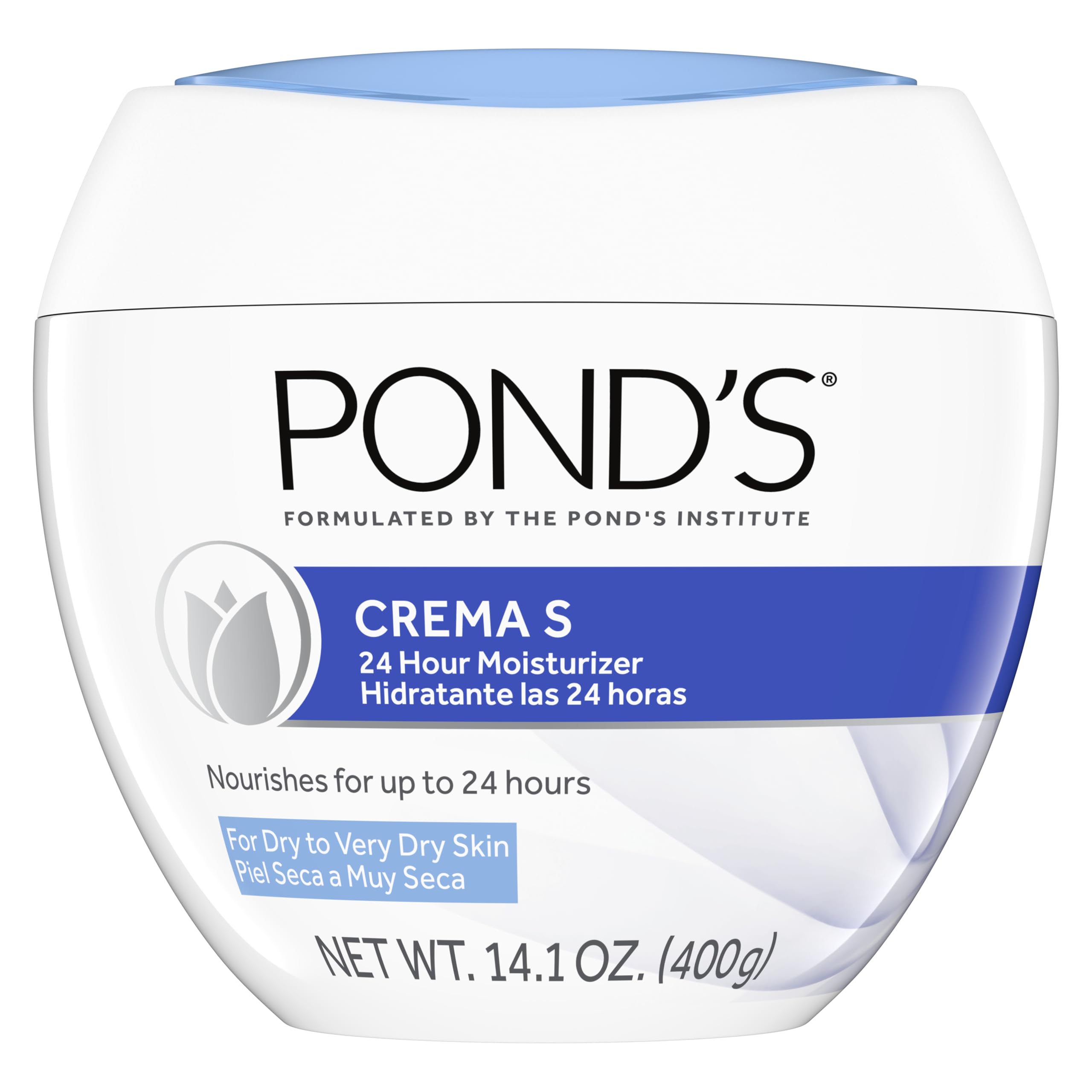 POND'S Crema S Nutritiva, frasco blanco, hidratación suave para piel seca.