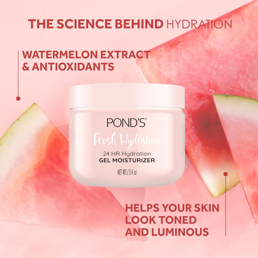 POND’S Watermelon Extract gel bottle highlights cooling texture and natural-toning hydration.