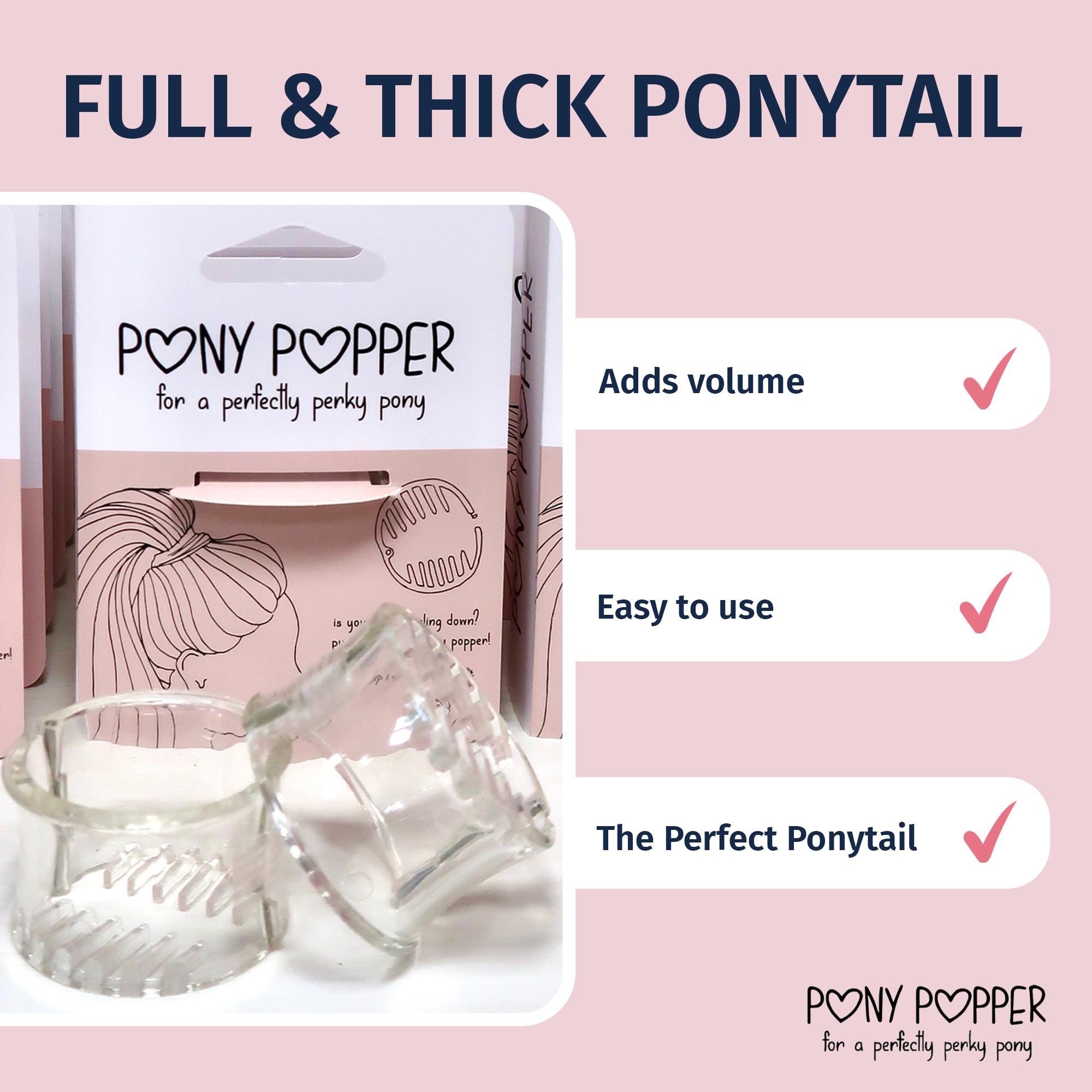 Pony Popper Clip aporta volumen en cabello largo para estilo completo.