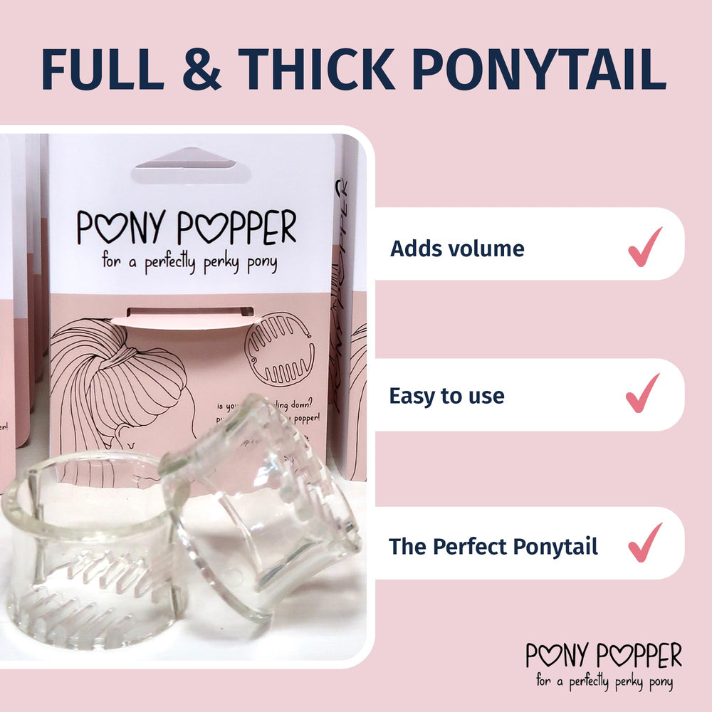 Pony Popper Clip aporta volumen en cabello largo para estilo completo.