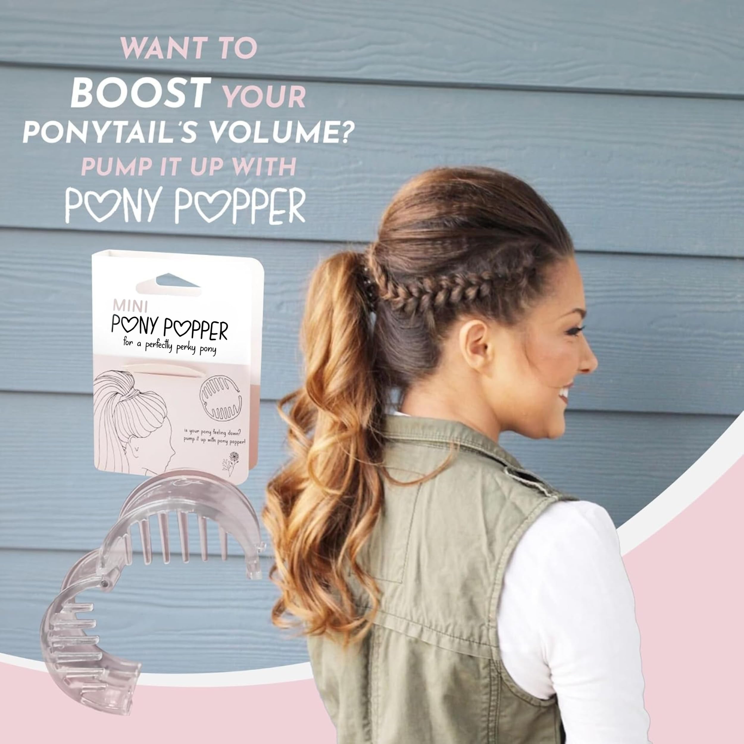 Pony Popper Mini Clip, en bolso, listo para retoques en cualquier momento.
