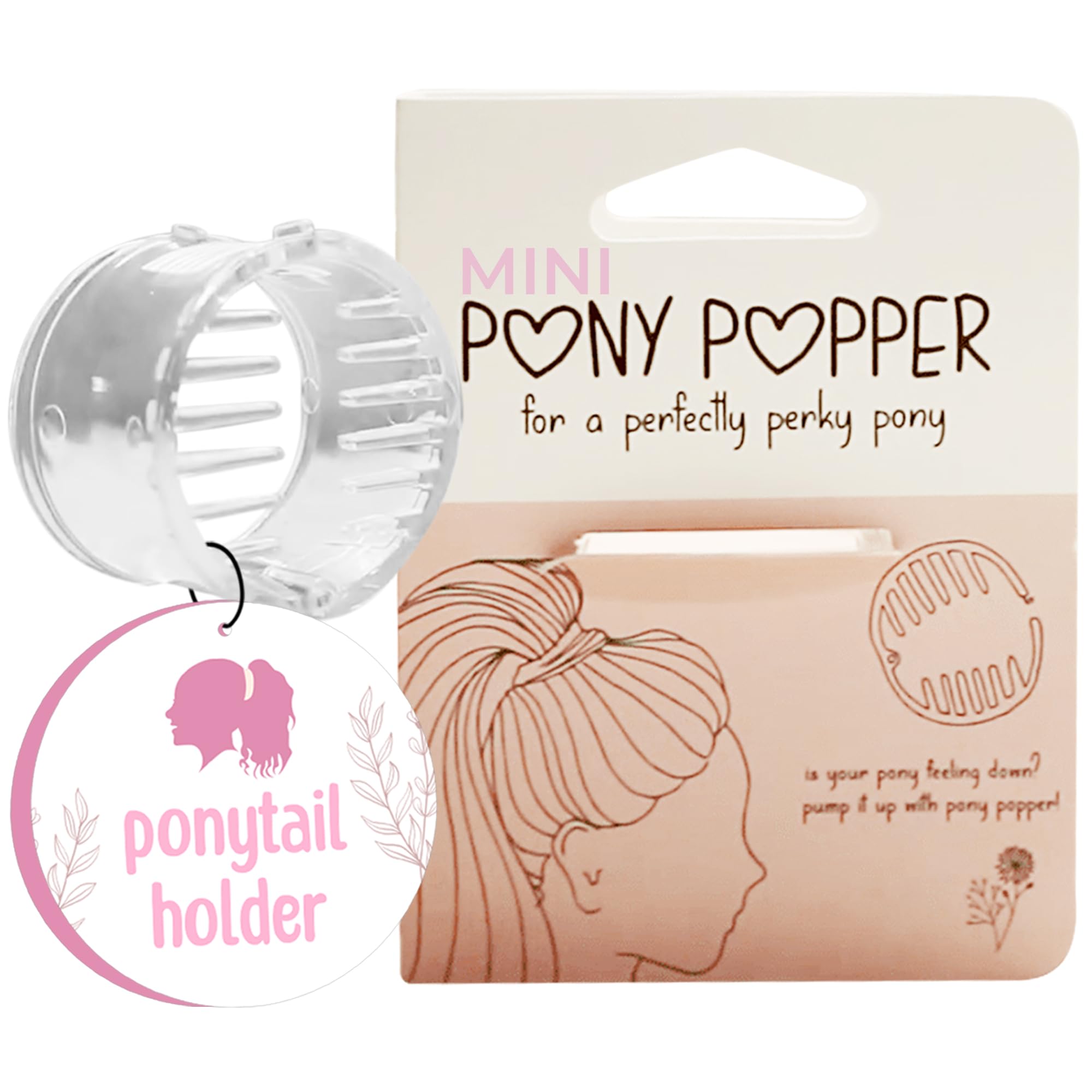 Pony Popper Mini Clip, vista frontal, elevación suave para un peinado con más volumen.