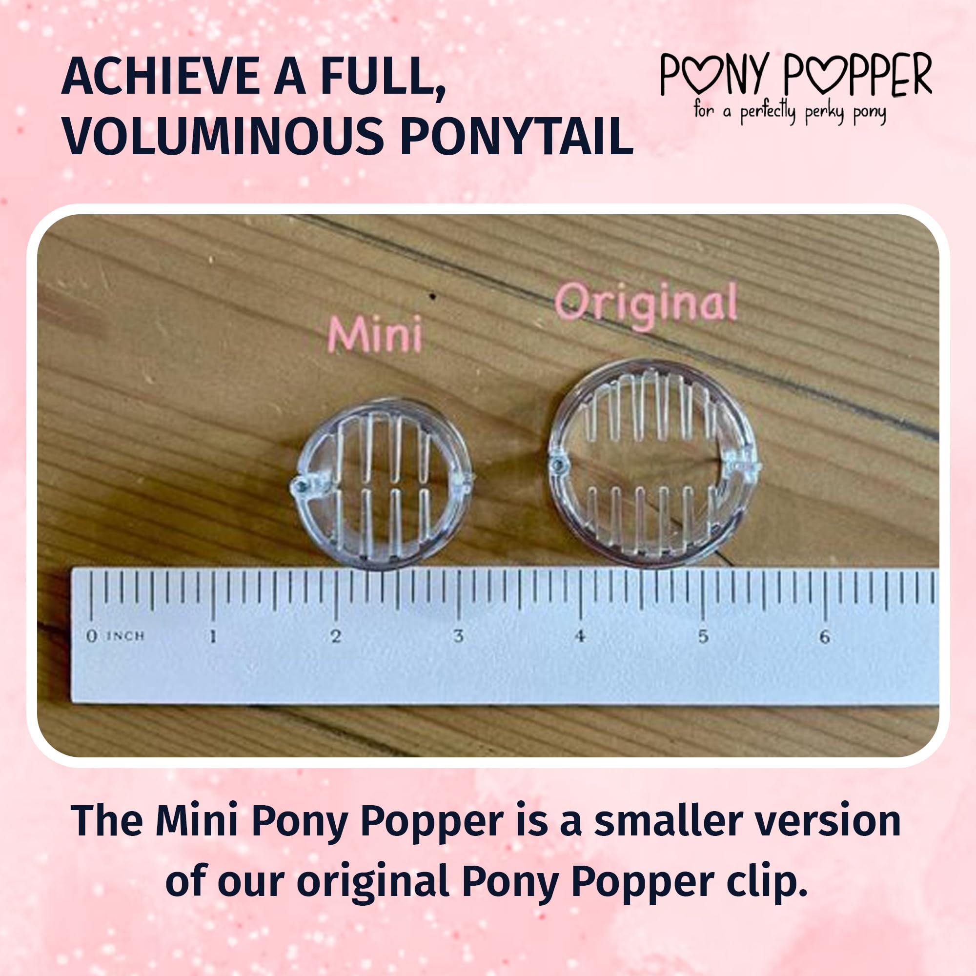 Pony Popper Mini Clip, elevación de moño o cola alta, acabado natural.