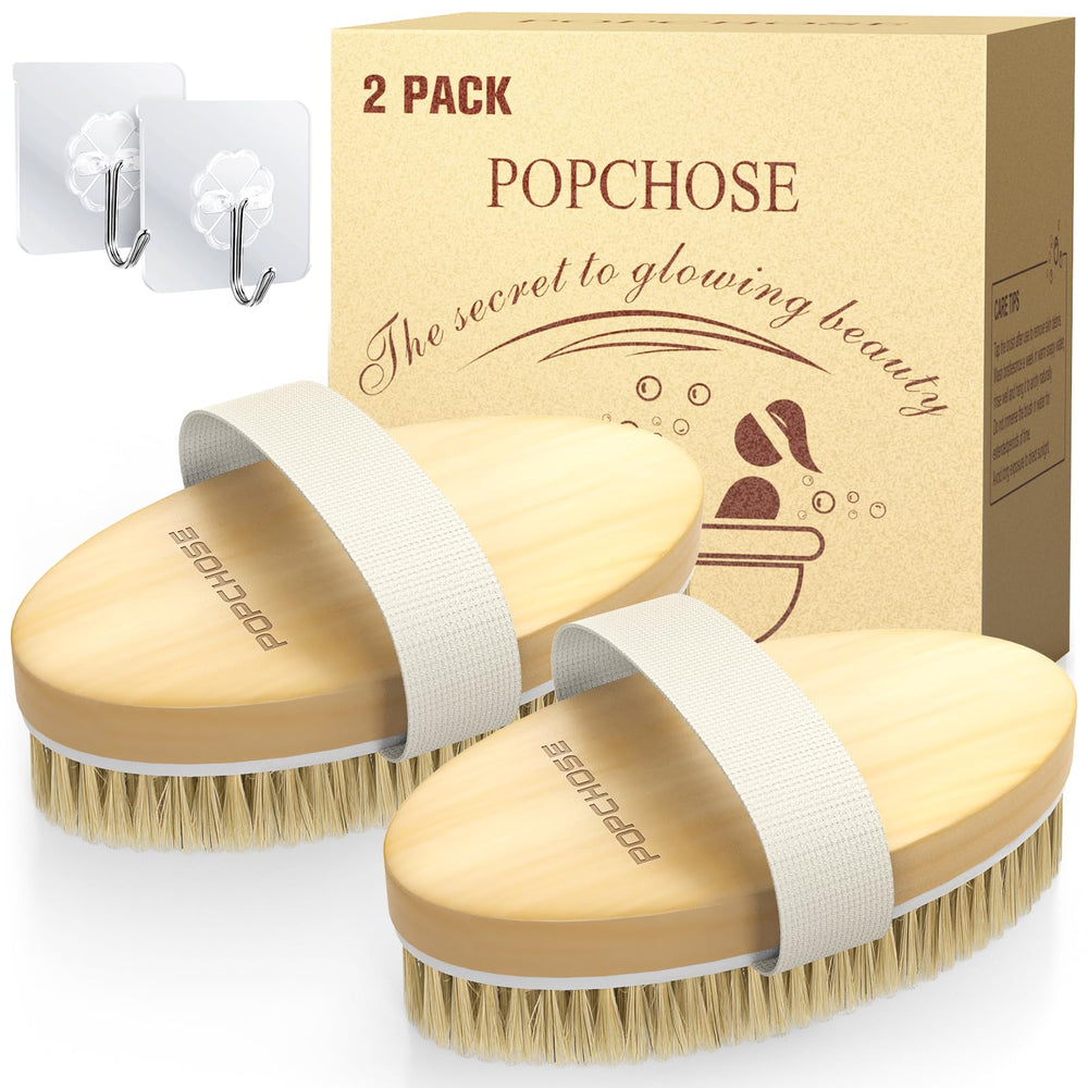 POPCHOSE cepillo corporal en seco con cerdas naturales para exfoliar la piel