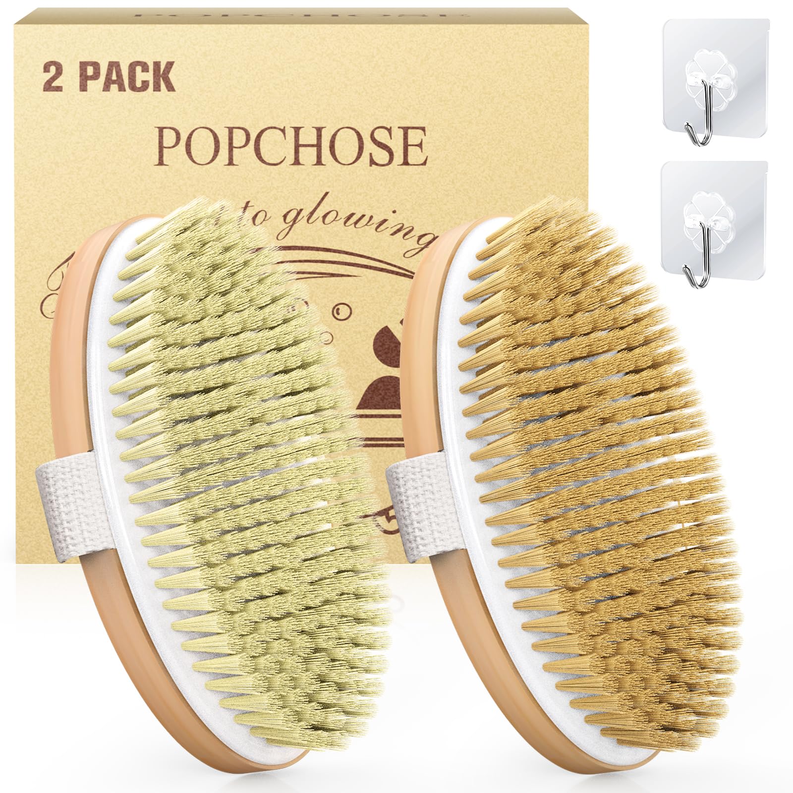 POPCHOSE cepillo seco corporal con cerdas naturales para exfoliación eficaz