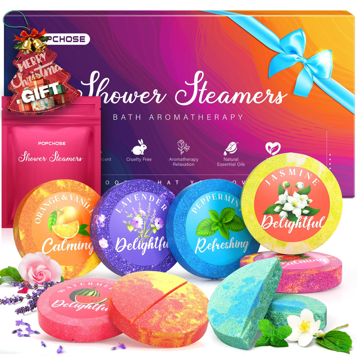 POPCHOSE gift packaging for shower steamers, a ready-to-gift self-care present.