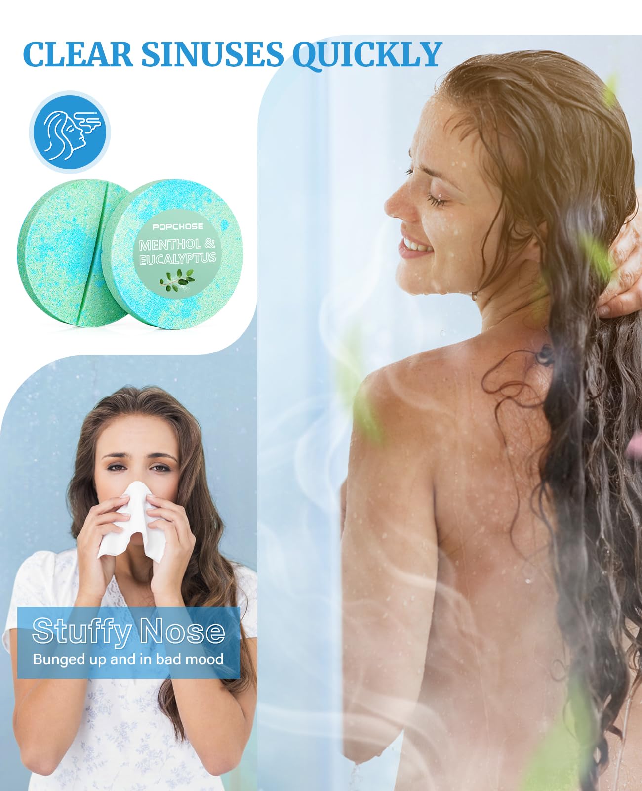 POPCHOSE shower steamer infused with natural essential oils for lasting fragrance.