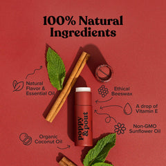 Poppy y Pout bálsamo labial textura cremosa para labios secos y confort.