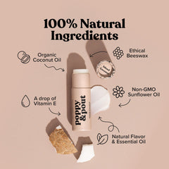 Envase de cartón reciclable Poppy & Pout para cuidado labial.