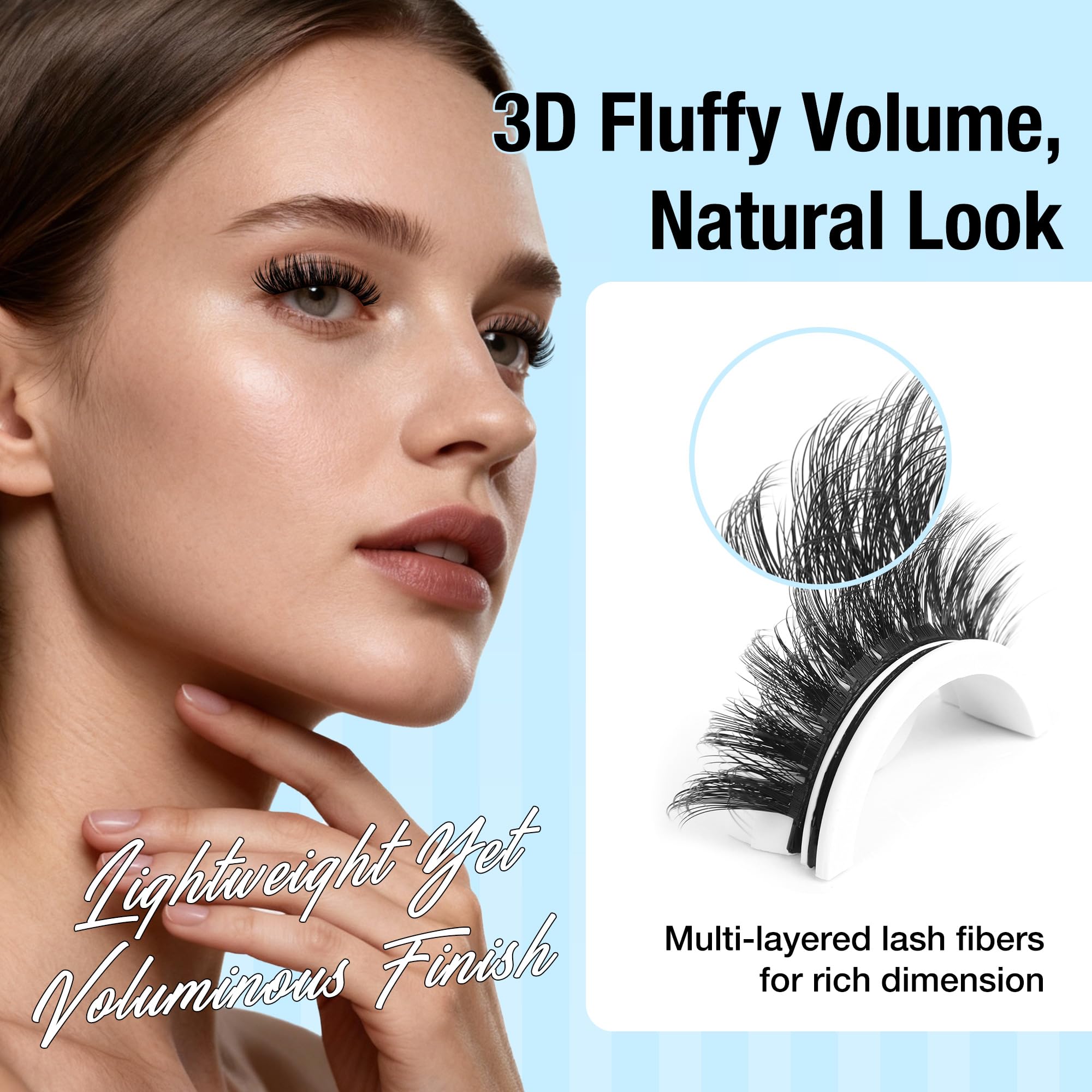 Popup self-adhesive lashes pressed along the natural lash line