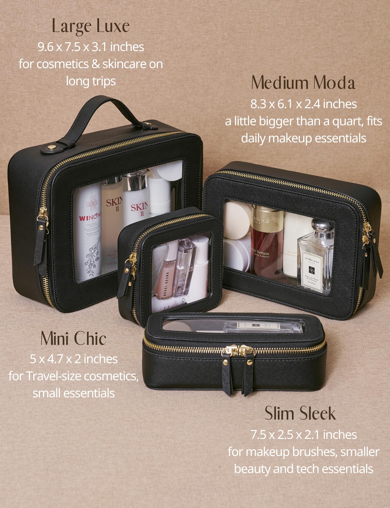 Popvibe black cosmetic pouch blends with outfits and bags.