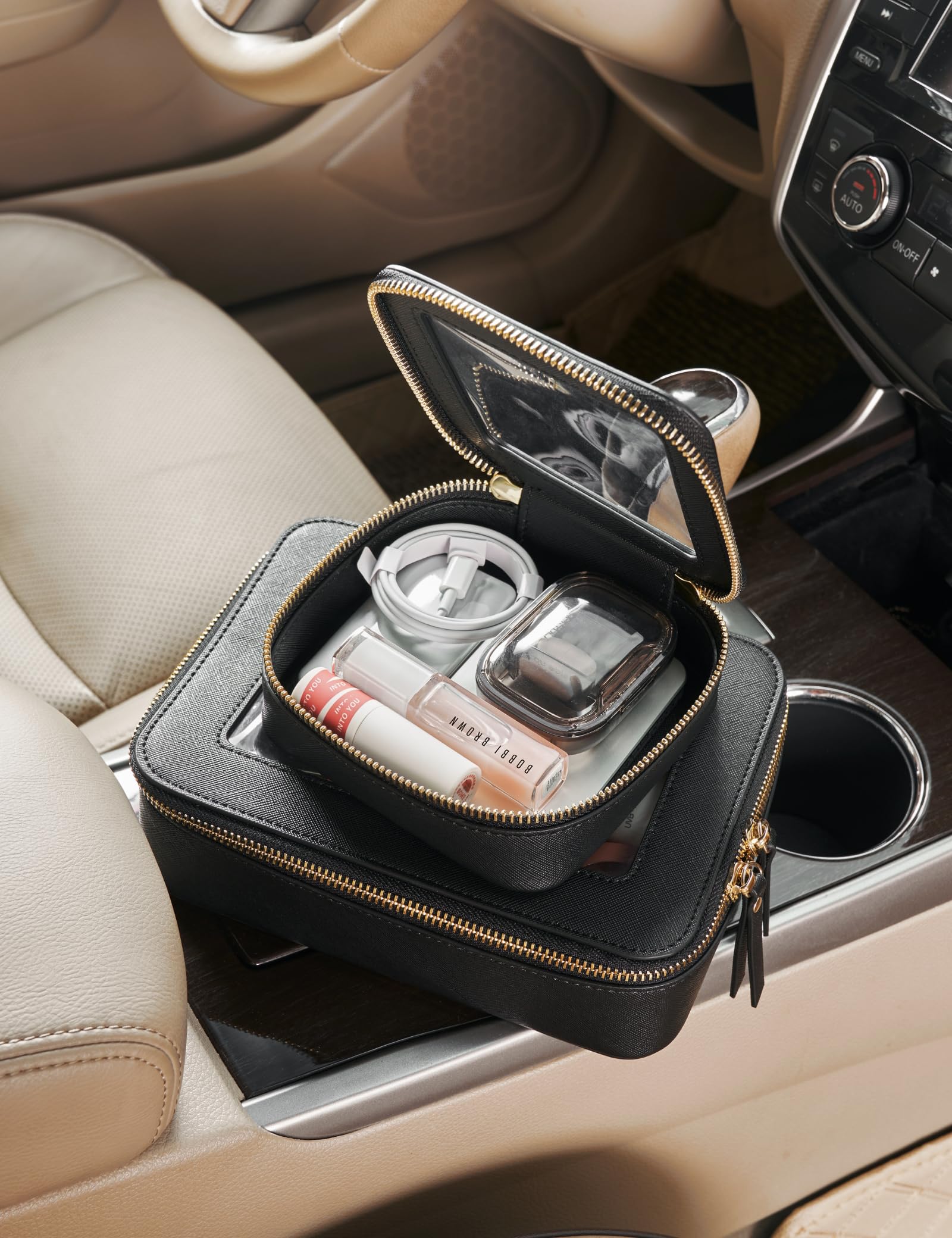 Popvibe compact size 5x4.7x2 inches fits daily essentials in a purse.
