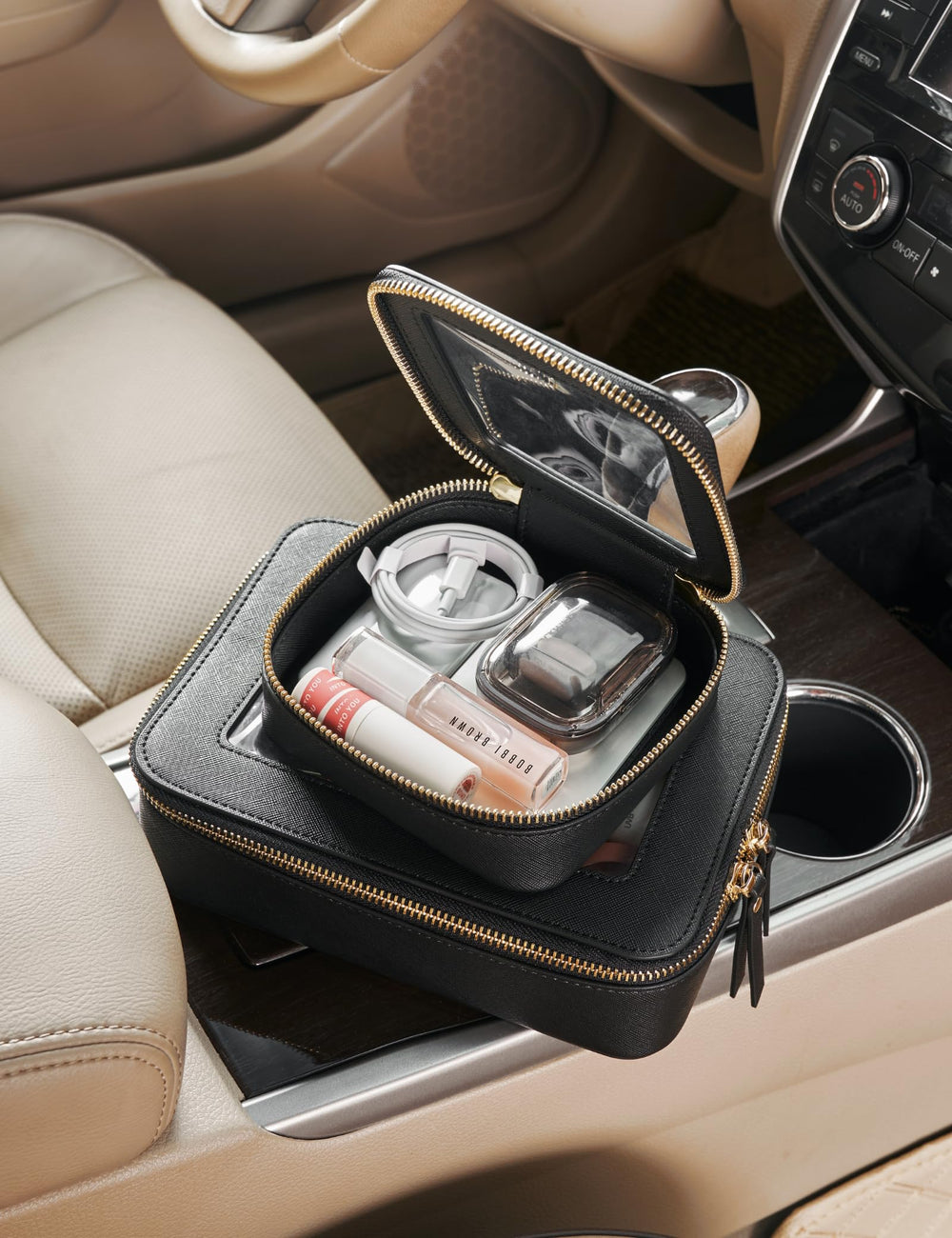 Popvibe compact size 5x4.7x2 inches fits daily essentials in a purse.
