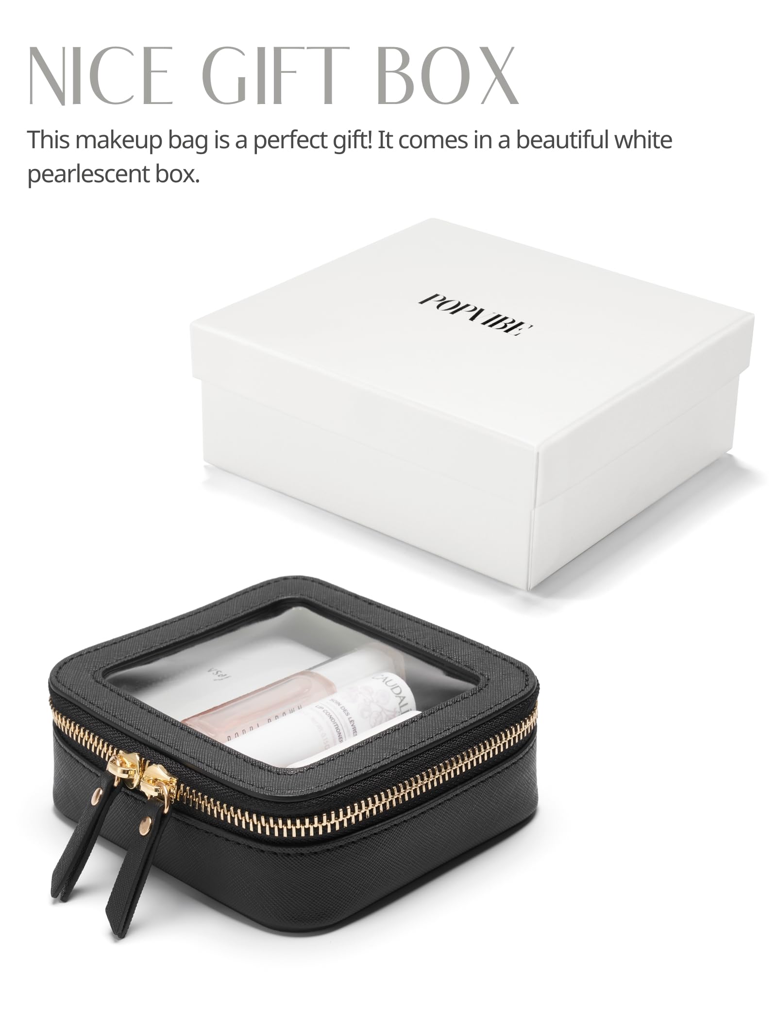 Popvibe on-the-go pouch keeps makeup organized when traveling or commuting.