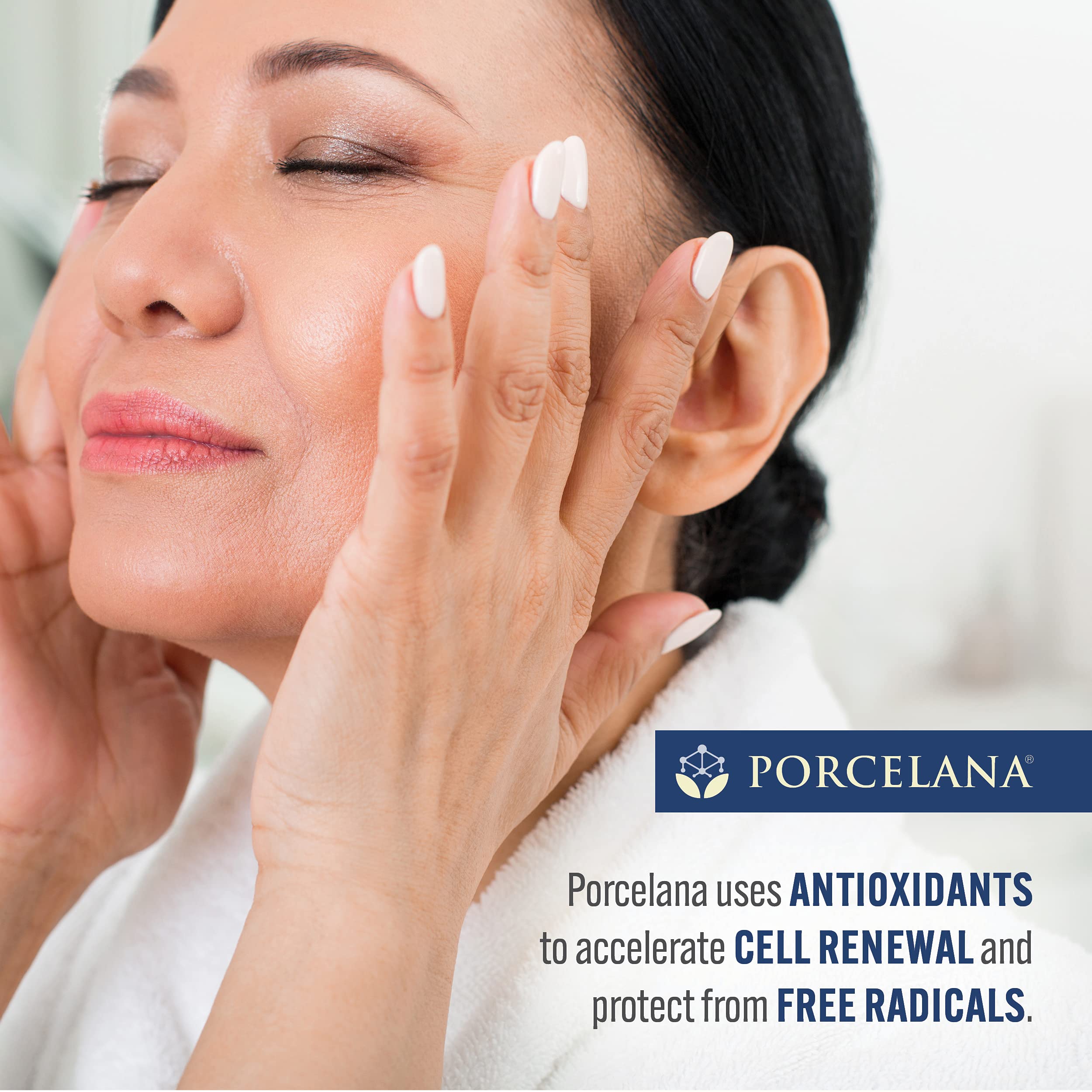 Porcelana Crema Nocturna, close-up de antioxidantes que protegen la piel durante la noche.