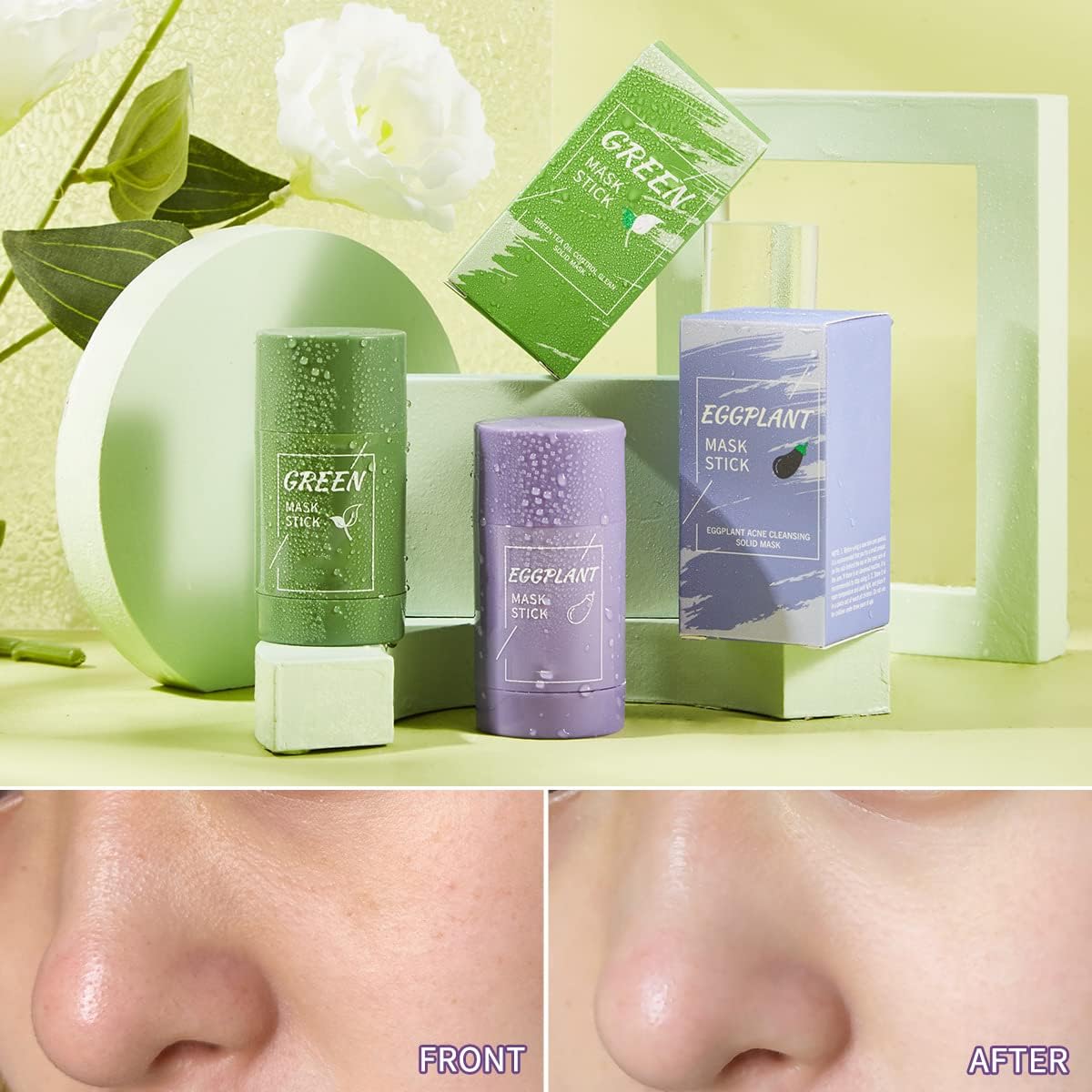 Porcolle Green Tea Mask Stick being applied for smooth, moisturized skin