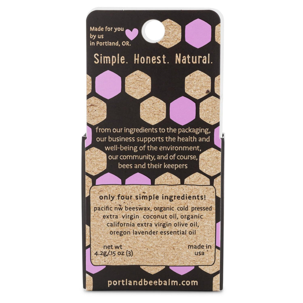 Portland Bee Balm labial lavanda para uso diario y protección.